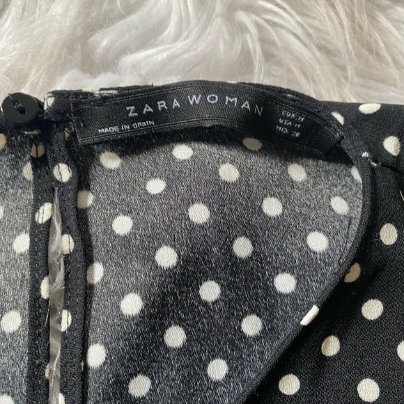 Zara polka dot blouse women’s medium black white bell sleeves business casual - Picture 5 of 10